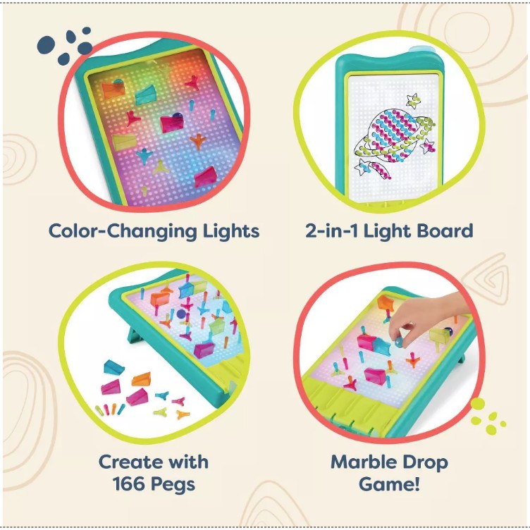 B. toys Light-Up Marble Drop - Marble Run & Peg Art Playset: Educational Focus, 180 Pieces, Fine Motor Skills
