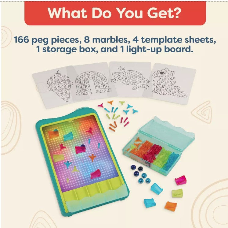 B. toys Light-Up Marble Drop - Marble Run & Peg Art Playset: Educational Focus, 180 Pieces, Fine Motor Skills