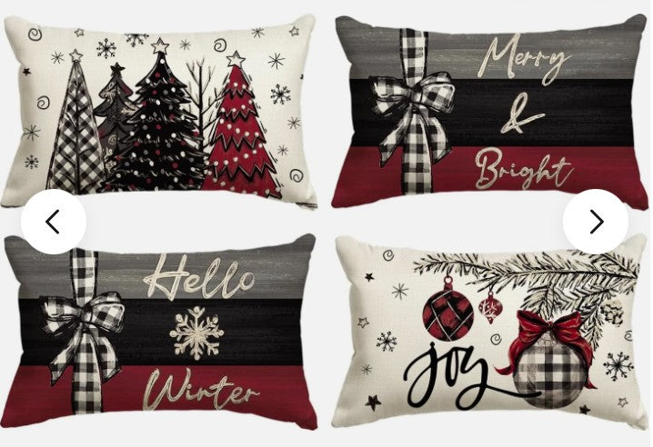 AVOIN colorlife Merry Christmas Joy Xmas Trees Red Throw Pillow Covers, 18 x 18 Inch Christmas Winter Holiday Cushion Case Decoration for Sofa Couch Set of 4