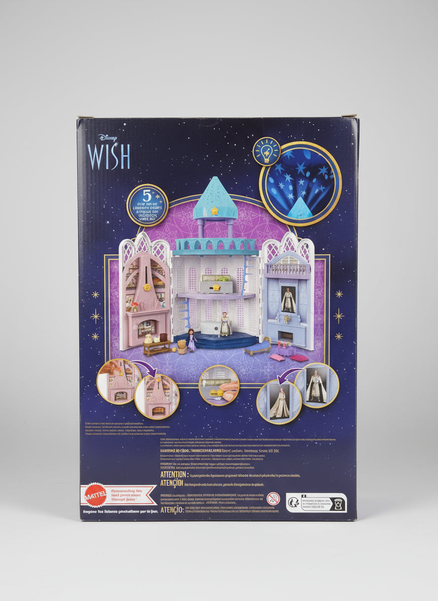 Disney Wish Toys, Rosas Castle Dollhouse Playset with 2 Posable Mini Dolls, Star Figure, 20 Accessories, Light-Up Projection Dome & More