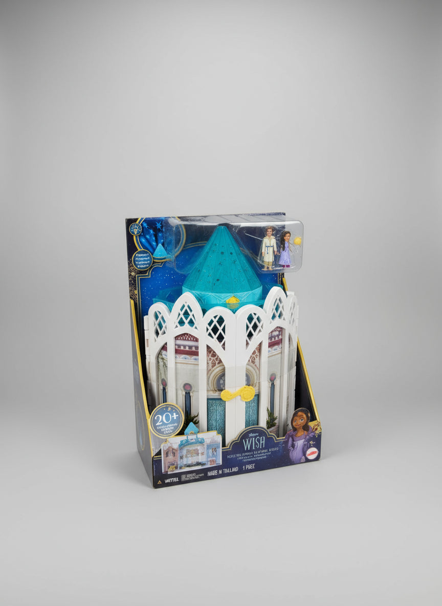 Disney Wish Toys, Rosas Castle Dollhouse Playset with 2 Posable Mini Dolls, Star Figure, 20 Accessories, Light-Up Projection Dome & More