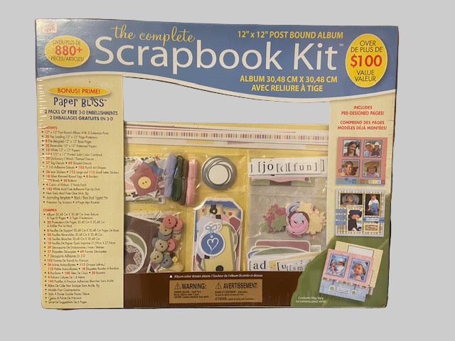 The Complete Scrapbook Kit. Set of 880+ pieces/ articles. 12x12 post bound album