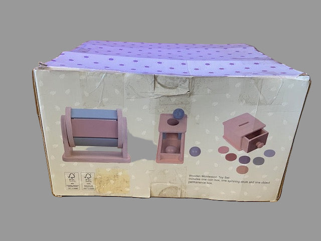 Montessori Baby Set: Coin Box, Object Permanence Box 2.0 and Spinning Rainbow Drum