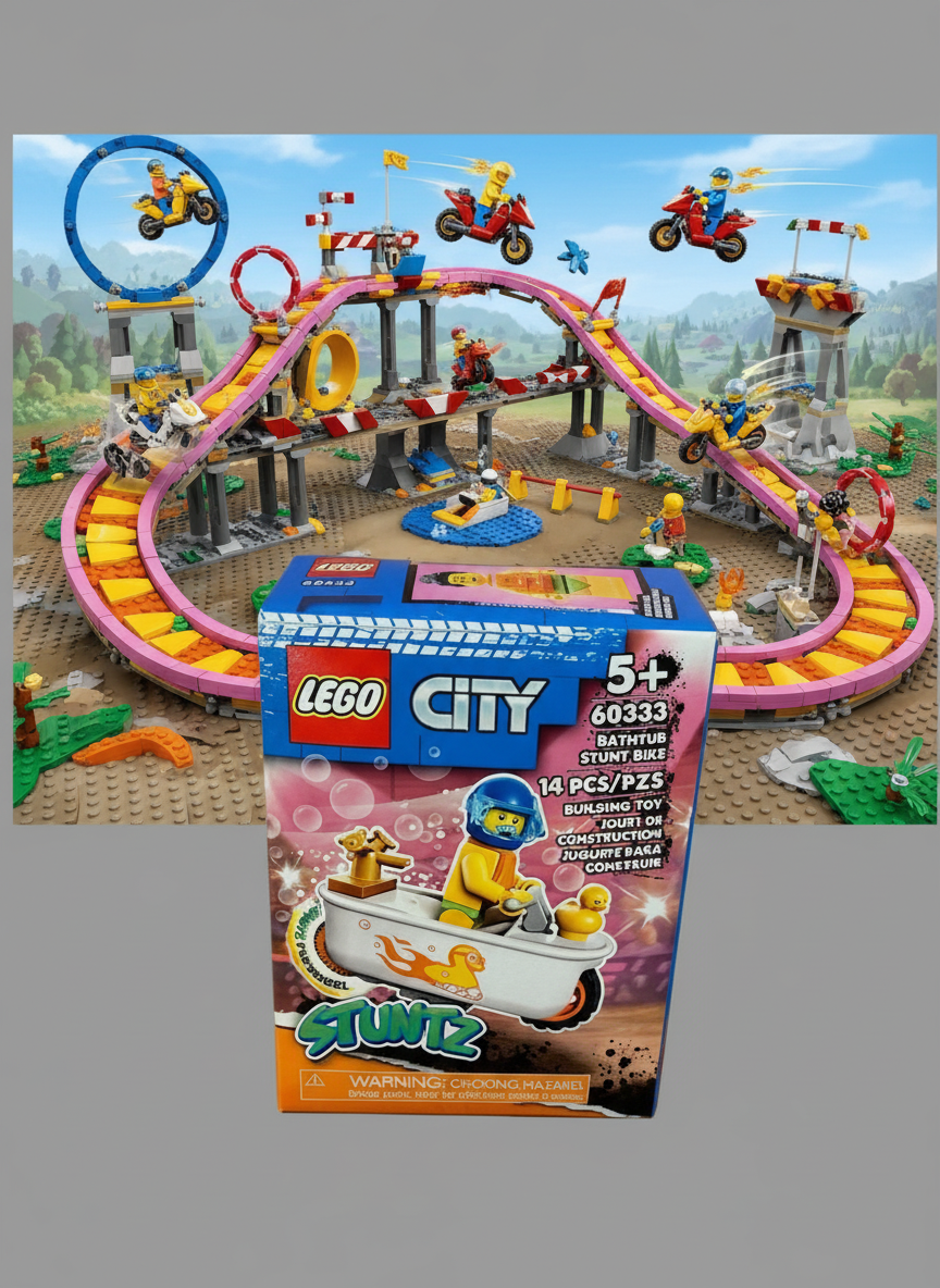 LEGO 60333 City Stuntz Bathtub Stunt Bike Set with Flywheel Duck Minifigure