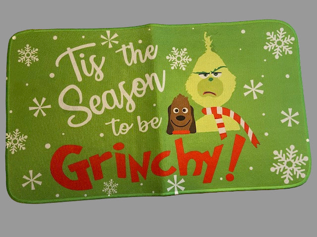 Set-of-2 Grinch Christmas Floor Mats, Non-Slip Soft Washable, Holiday Decor
