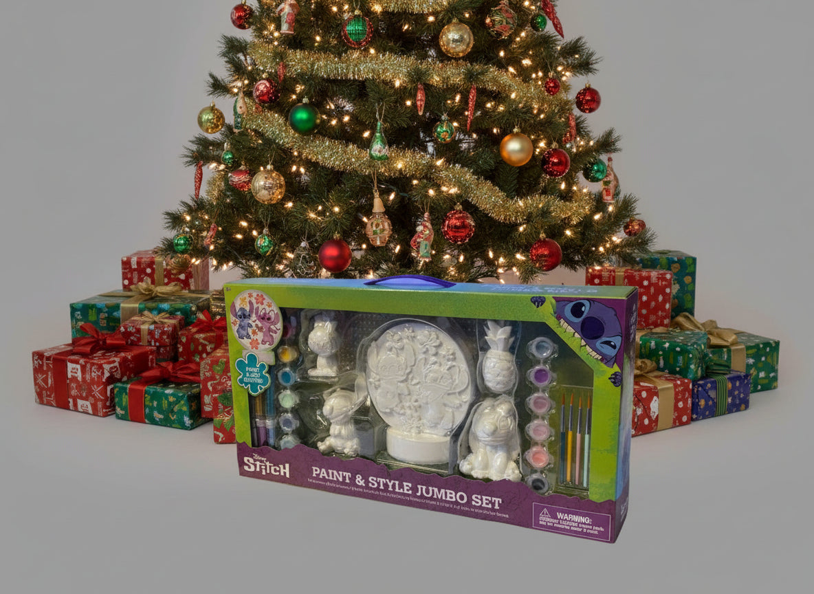 Disney Stitch DIY Paint Your Own Figurines Arts and Crafts Set for Kids, Jumbo Figurines, Paint, Paint Brush, Glitter, and Gem Adhesives