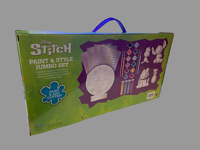 Disney Stitch DIY Paint Your Own Figurines Arts and Crafts Set for Kids, Jumbo Figurines, Paint, Paint Brush, Glitter, and Gem Adhesives