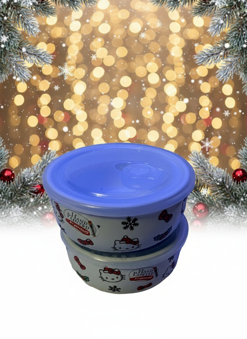 Hello Kitty Bowl w/ lid - Christmas- set of 2