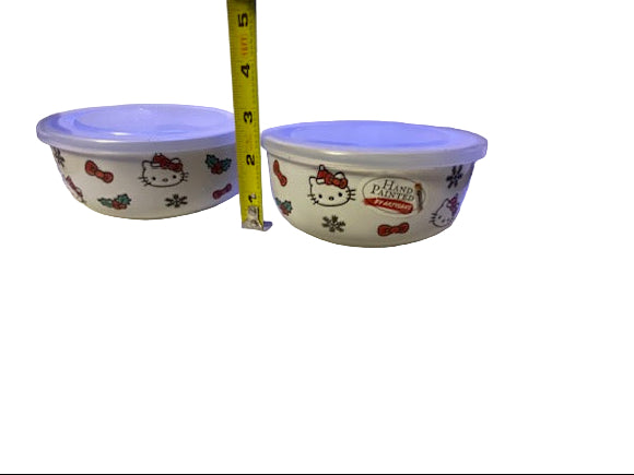 Hello Kitty Bowl w/ lid - Christmas- set of 2
