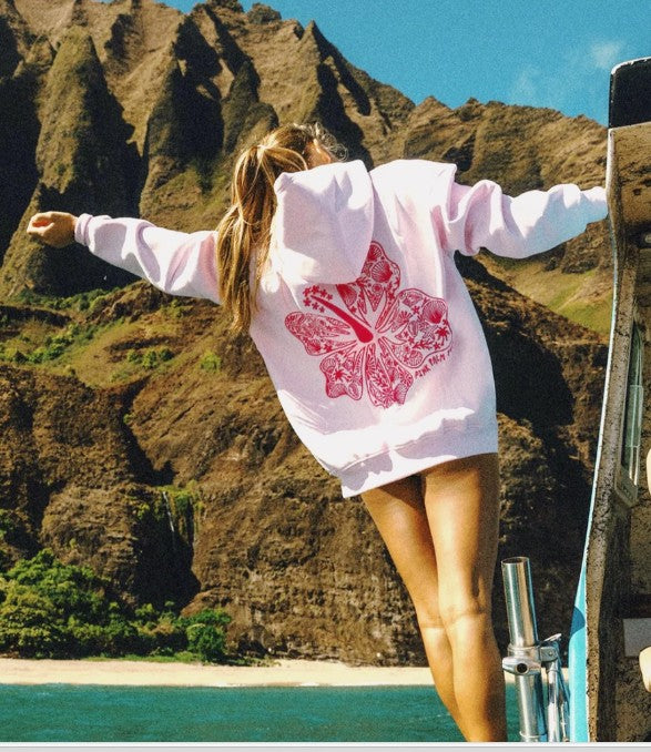 "Hawaii Hibiscus" Hoodie in Sonic Pink